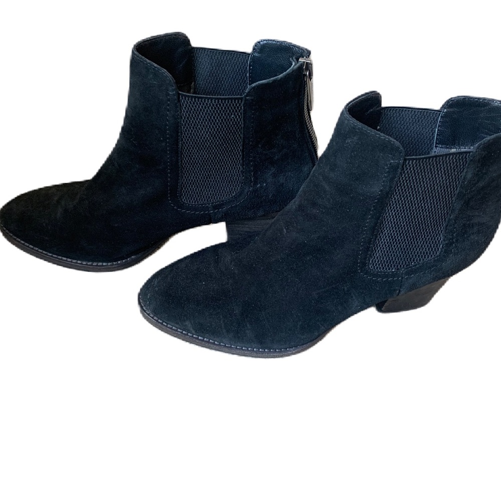 Aquatalia Ankle Booties Size 10 Black Suede Pull‎ On Block Booties zip